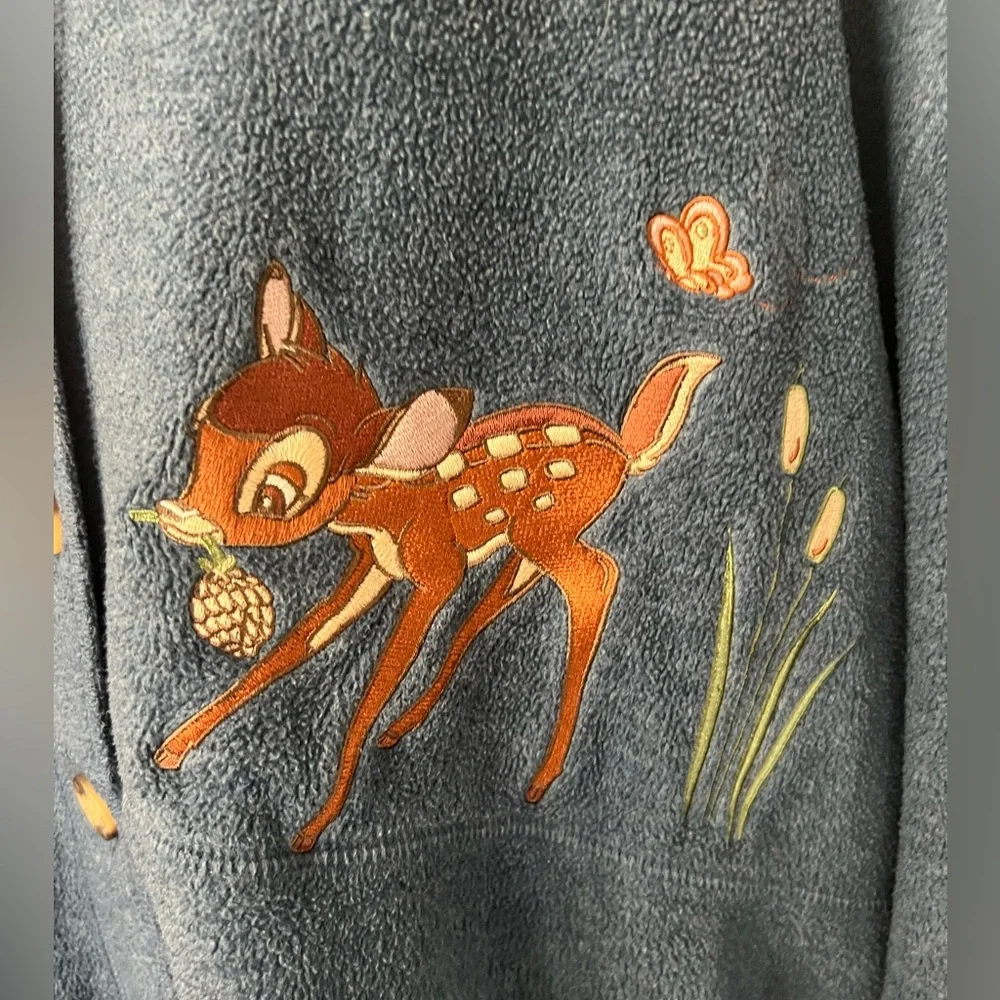 Vintage Disney Bambi 1XL Button Up Embroidery Cardigan Fleece Soft Sweater - Picture 10 of 10